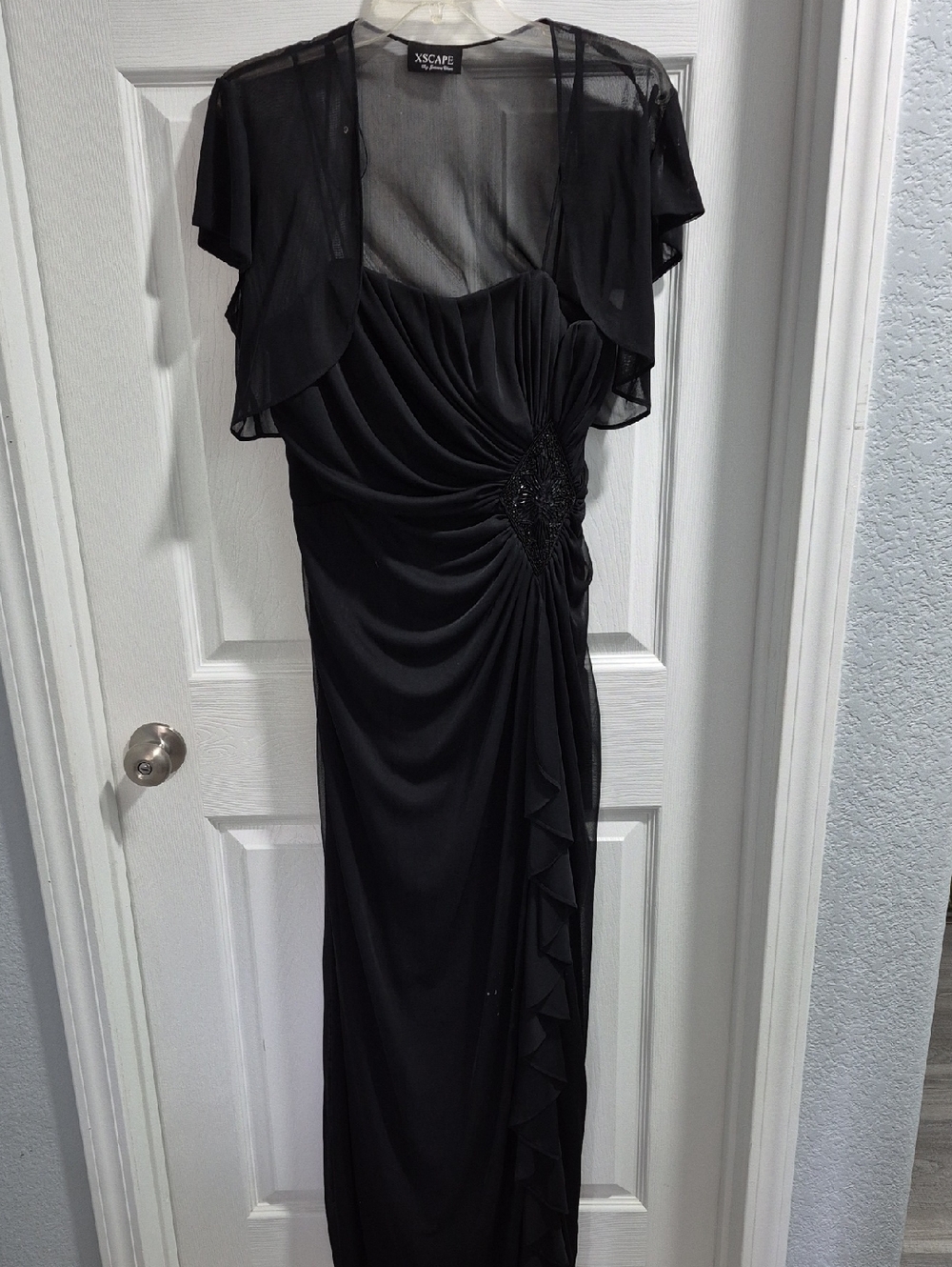 Xscape Black Chiffon-Overlay Evening Maxi Dress
